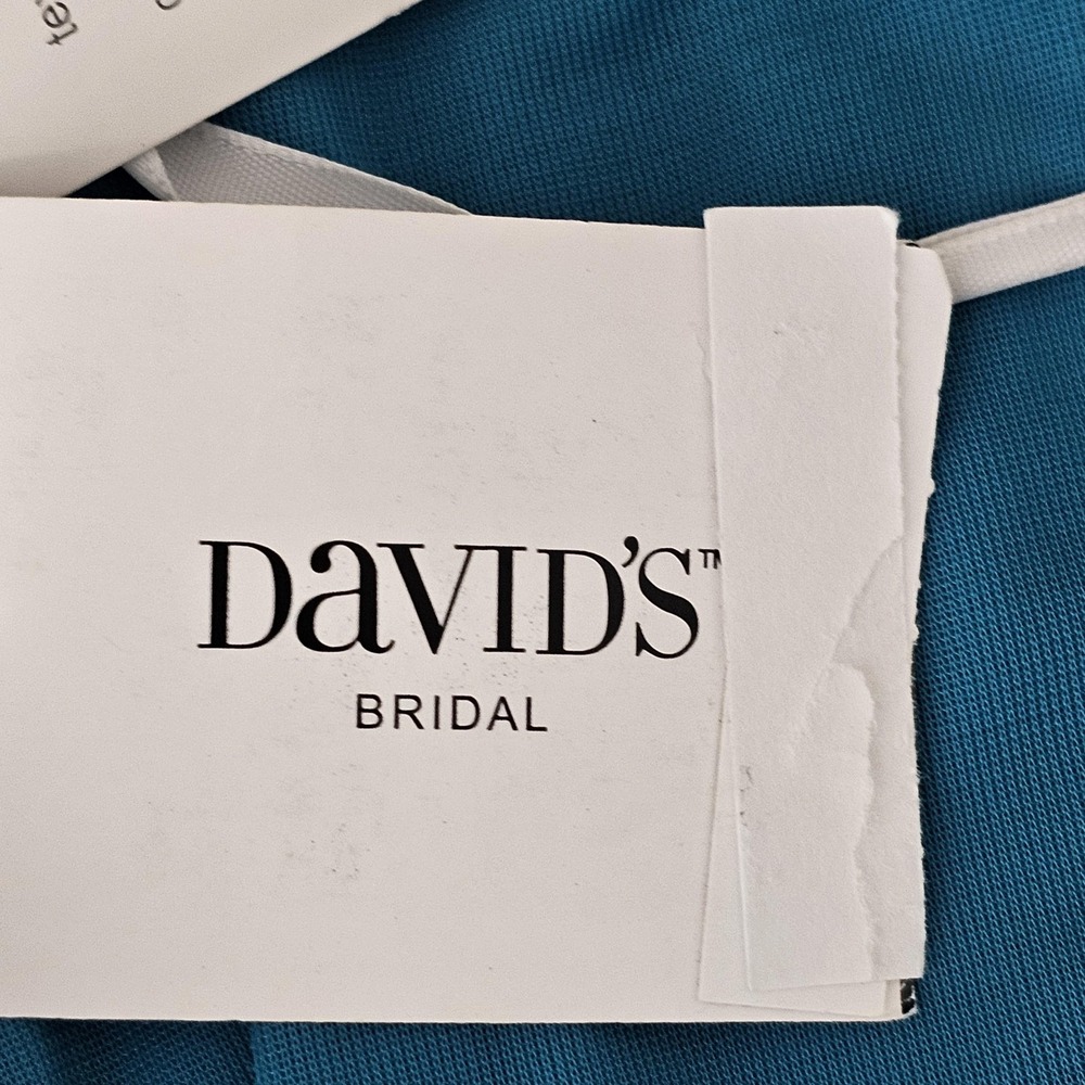 NWT David's Bridal Dress Womens 4 Blue Strapless Pleated Chiffon Maxi Gown - Picture 8 of 10